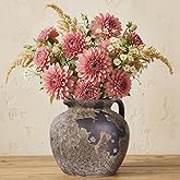 Rustic Vase with Handles, Farmhouse Vase for Home Decor, Wabi Sabi Decor Pottery Vases, Vintage Stone Terracotta Vases Suitable for Living Room, Fireplace, Shelf Decor, Dining Table Decorative