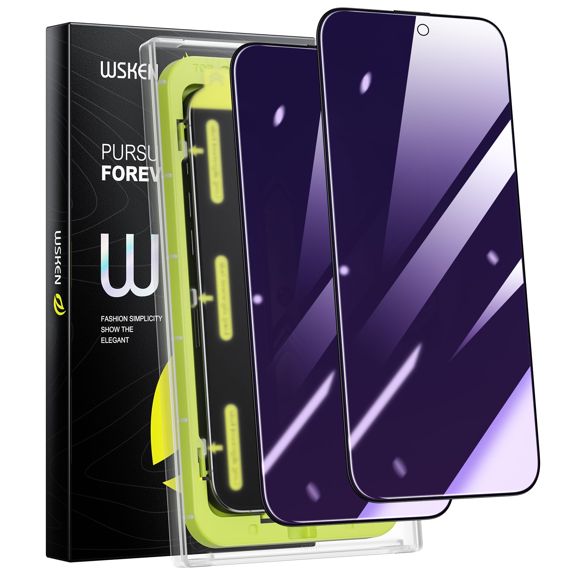 WSKEN for iPhone 15 Pro Max Screen Protector - [Anti-Blue Light] [28° Privacy] [Auto Dust-Remove] Full Coverage 9H Tempered Glass Film,Anti Fingerprint,Anti Scratch,Bubble Free,Case Friendly,2 Pack
