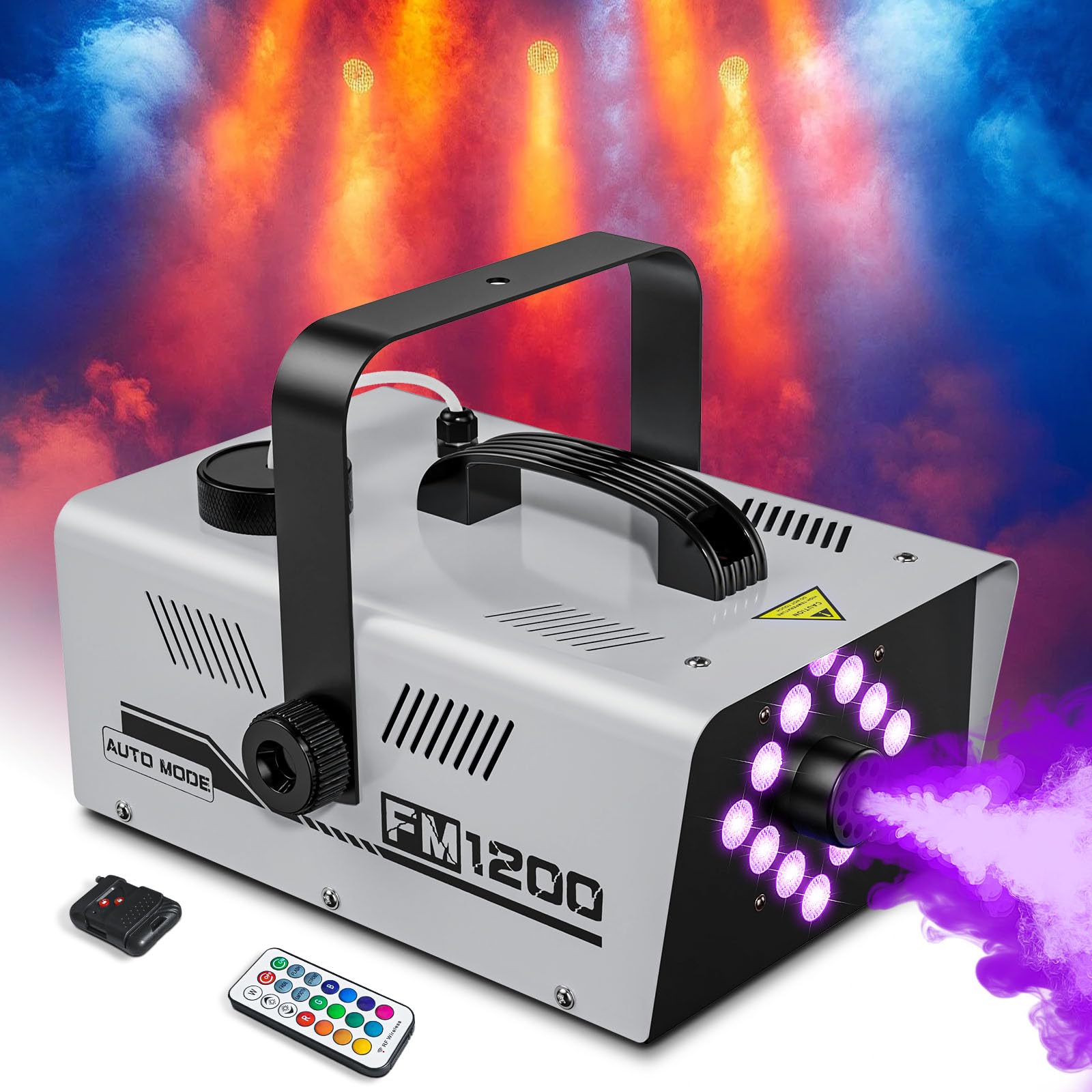 Photo 1 of Fog Machine Outdoor Indoor 1200W, 6000CFM Smoke Machine with LED Lights, 13 Colors & 4 Effects, Dual Wireless Remotes & Auto Fogger for Halloween, Parties, DJ, Stage, Wedding Events