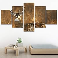 SIGNWIN 5 Panel Canvas Wall Art Modern Art Animals Dramatic Elephants Giraffe Multicolor Photography Southwest for Home Decorations Ready to Hang - 60