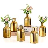 NUPTIO Bud Vases Glass Gold: 6 Pcs Small Vase Set in Bulk for Flowers - Mini Vintage Flower Bottle Single Assorted Vases for Wedding Table Centerpieces