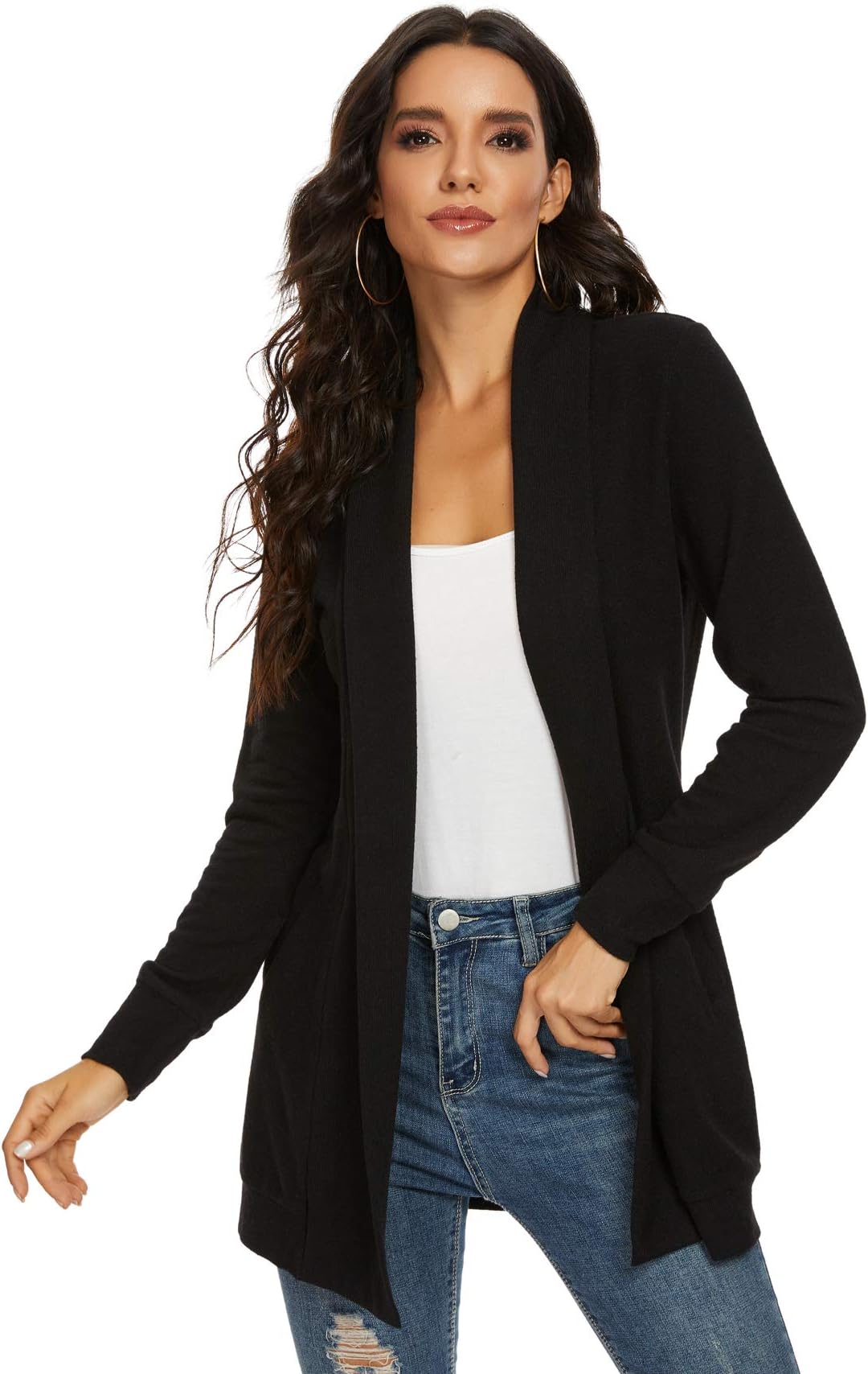 Tribear Women's Long Sleeve Open Front Loose Casual Lightweight Kimono Cardigan