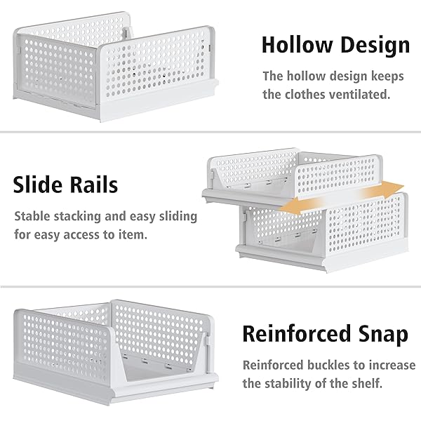 PROAREA 5 PACK STACKABLE PLASTIC STORAGE BASKET CLOSET ORGANIZER BIN FOLDABLE CLOTHES ORGANIZER STORAGE DRAWER SHELF CONTAINER FOR LIVING ROOM BATHROOM KITCHEN OFFICE (4L+1S)
