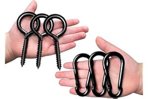DODHEG 6 Pack Black 4 inche Heavy Duty Eye Hooks, Screw Eye Hooks, with 2.75 inche Snap Eye Link Spring Hooks, Spring Snap Hook, Black