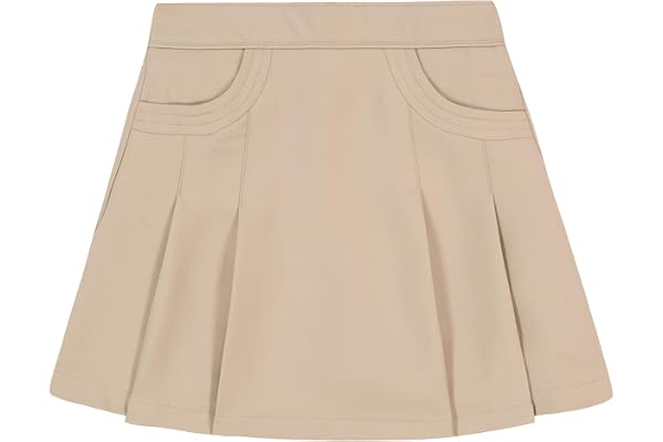 Nautica Girls' School Uniform Pleated Pull-on Scooter Skirt with Undershorts, Knit Waistband & Functional Pockets