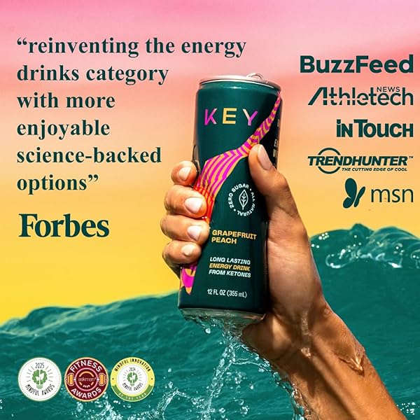 KEY KETONE ENERGY DRINK – SUGAR FREE AND ALL NATURAL FROM KETONES FOR LONG LASTING ENERGY AND OPTIMAL GREEN TEA CAFFEINE AND L-THEANINE FOR MENTAL FOCUS TO PERFORM, VARIETY PACK (PACK OF 12)