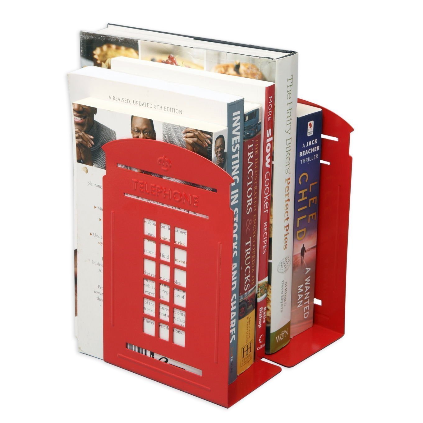 Winterworm 1 Pair Nostalgic London Telephone Booth Metal Bookends (Red)