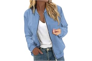 AAZJSS Women's Casual Floral Zip Up Bomber Jacket Spring Long Sleeve Coat Stand Collar Lightweight Short Outwear Tops