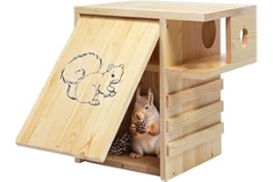 Squirrel House for Outside Nesting - Hanging Squirrel House for Outside with Exterior Porch, Large Wooden Squirrel Nesting Bo