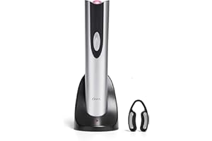 Oster Electric Wine Opener and Foil Cutter Kit with CorkScrew and Charging Base, Silver | Gifts for Wine Lovers