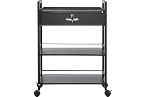 VEVOR Beauty Salon Trolley Cart, 3-Tier Hair Salon Stations Cabinet for Stylist with Lockable Drawer, MDF Rolling Storage Station with 4 Wheels (2 Lockable) for Beauty SPA Barbershop Tattoo