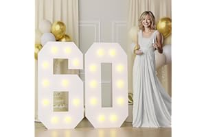 BUGAME 4FT 60 Marquee Numbers, Big 60 Light Up Numbers for 60th Birthday Decorations Warm Light Marquee Numbers 4 Feet Tall for Anniversary Party Decor