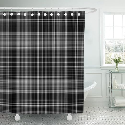 Amazon Com Tompop Shower Curtain Gray Fall Plaid Pattern Silver