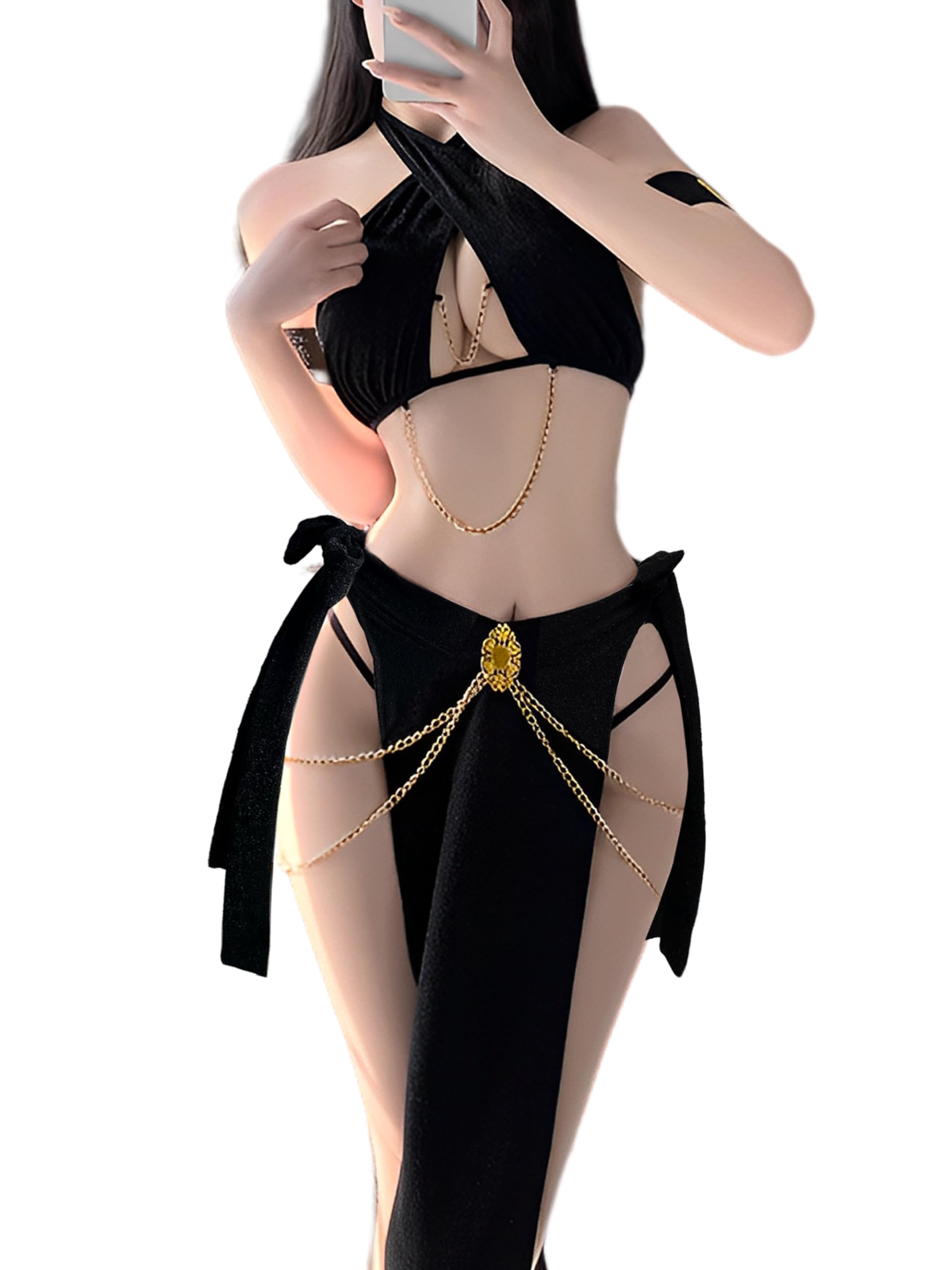 paloli Women Cosplay Costume Egyptian Cosplay Outfit With Adjustable Waist And Crossed Strap Top Babydoll Lingerie
