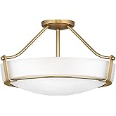 Hinkley Hathaway Four Light Large Semi-Flush Mount, Heritage Brass Finish w/Etched Glass