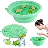 PETIMETI Ice Bowl for Face with Built-in Ice Tray, Foldable Silicone Face Bowl for Ice, Facial Ice Bath Bowl, Skin Tightening & Acne Relief, Portable Ice Face Bowl for Home Travel - Green