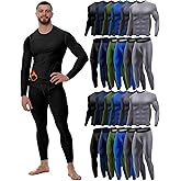 Hicarer 12 Set Men's Thermal Underwear, Fleece Lined Hunting Gear Set Base Layer Bottom Top for Men Homeless