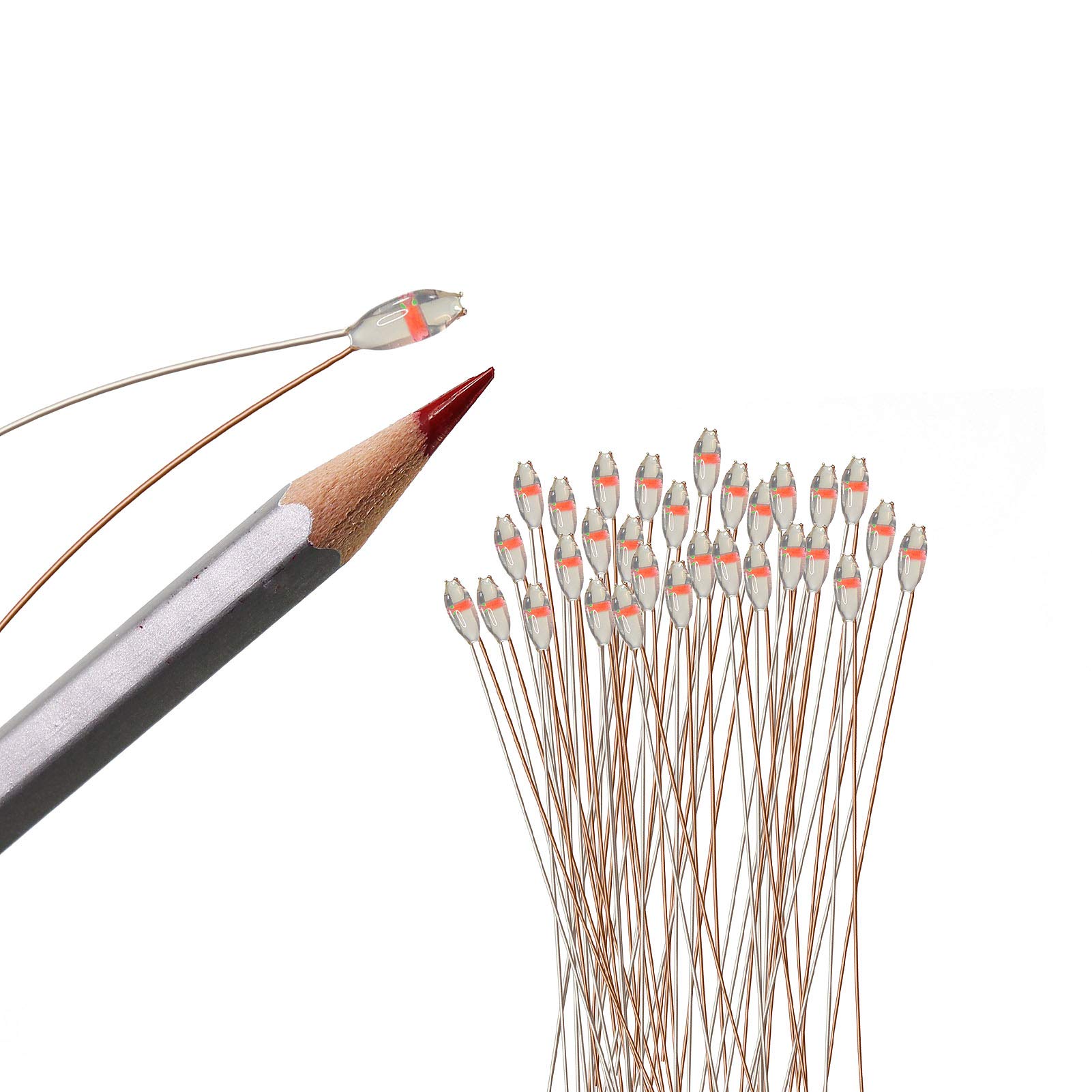 Evemodel 30pcs Pre-soldered Micro Litz Wire Red SMD 0603 LED Light 20cm Wire Resin Cover