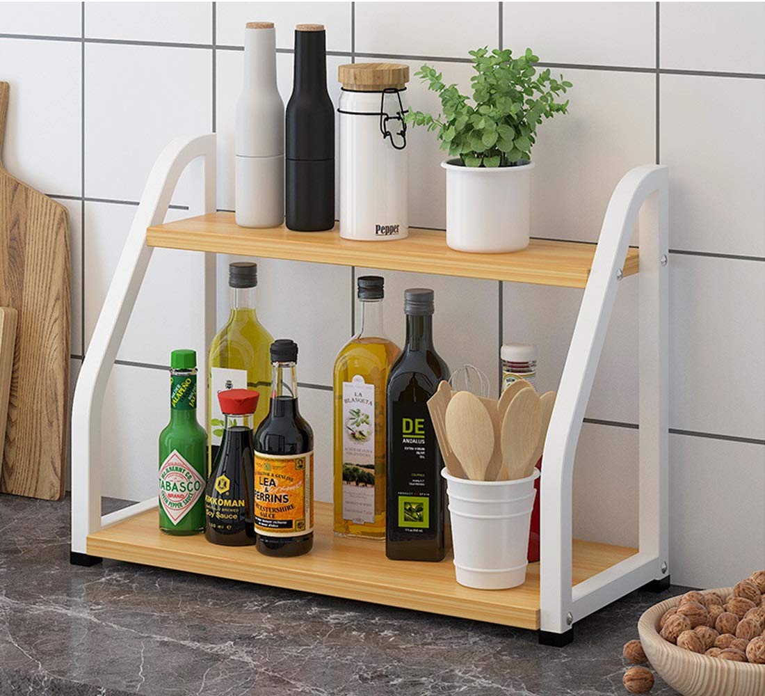 ZhengT Estantes de Cocina, Madera de Nogal Claro, Marco Blanco ...