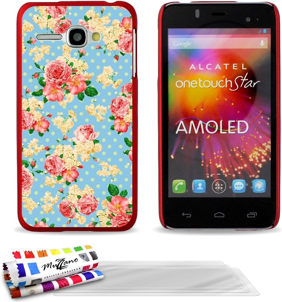 MUZZANO Extra-Slim Romantic Pastel Hard Cover Case with 3 Ultra Clear Screen Protector for Alcatel One Touch Star - Red