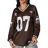 Milumia Women's Mesh Oversized Long Sleeve Jersey Shirt Y2k Number Graphic Tees Blokette T Shirt Top Streetwear
