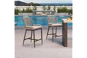 PURPLE LEAF Patio Sunbrella Counter Height Bar Stools 24" H Set of 2 Modern Rattan Bar Chairs Aluminum Stool Outdoor Wicker Barstools with Back and Cushion for Garden Kitchen Island
