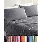 Fleece Sheets Queen Size Set - 4-Piece Velvet Flannel Sheet Set - Super Soft Fleece Bedding - 1 Flat & 1 Fitted & 2 Pillowcases - Warm, Comfy & Plush - Deep Pockets, Fuzzy & Anti-Static - Dark Grey