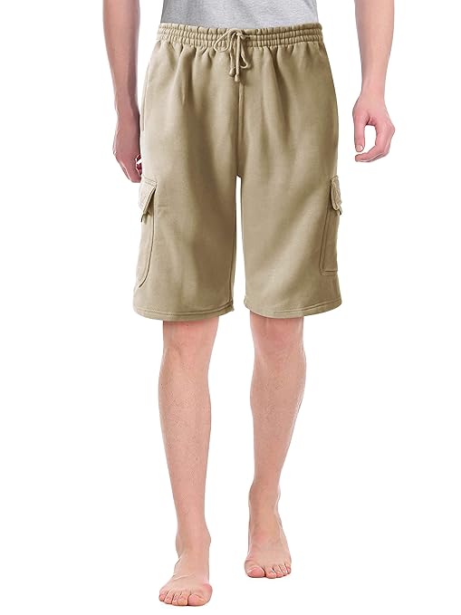Buy Men's Cargo Sweat Shorts Elastic Drawstring Casual Loose Fit Fleece