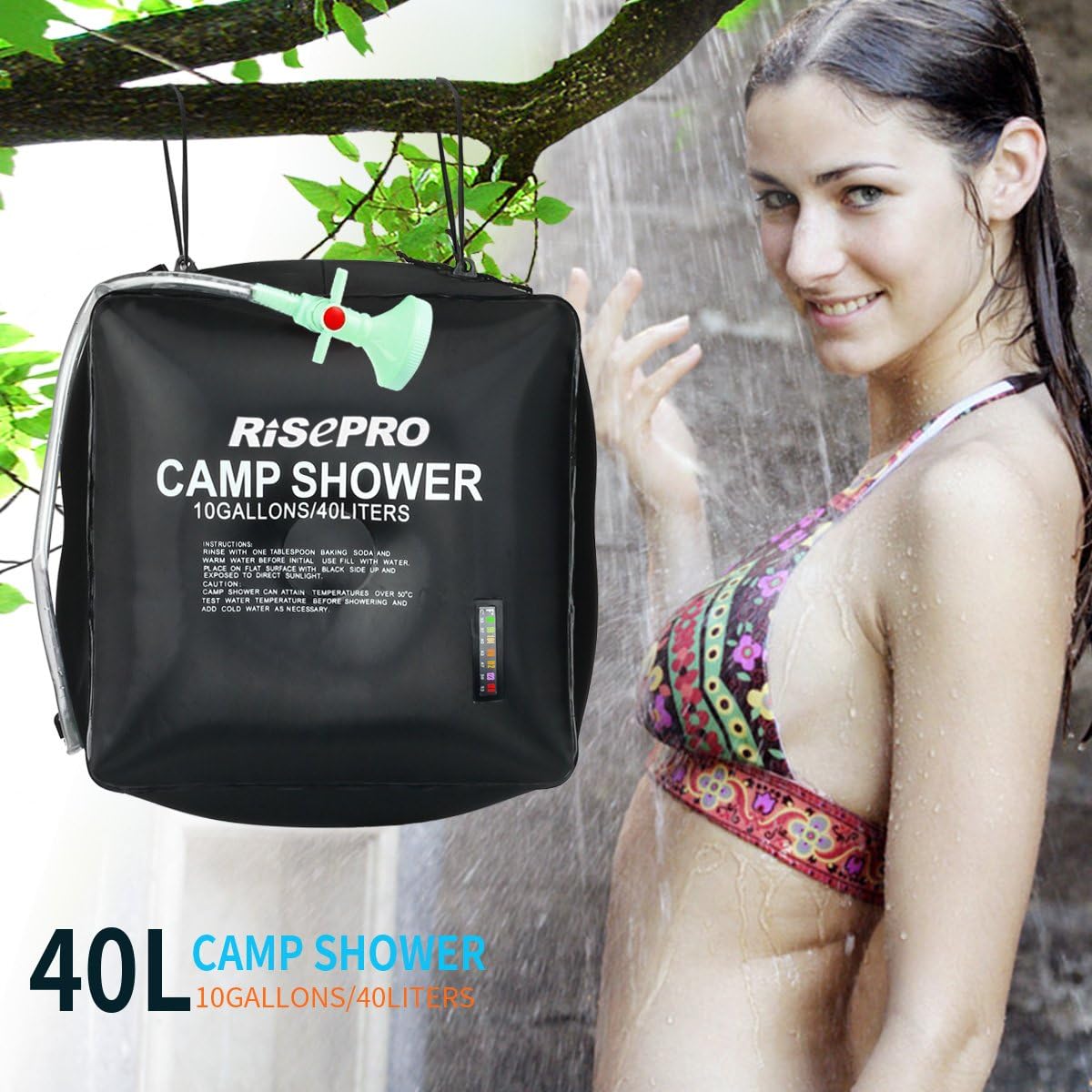RISEPRO Solar Shower Bag, 10 gallons/40L Solar Heating Camping Shower Bag with Temperature Hot Water 45°C Hiking Climbing XH07 : Sports & Outdoors