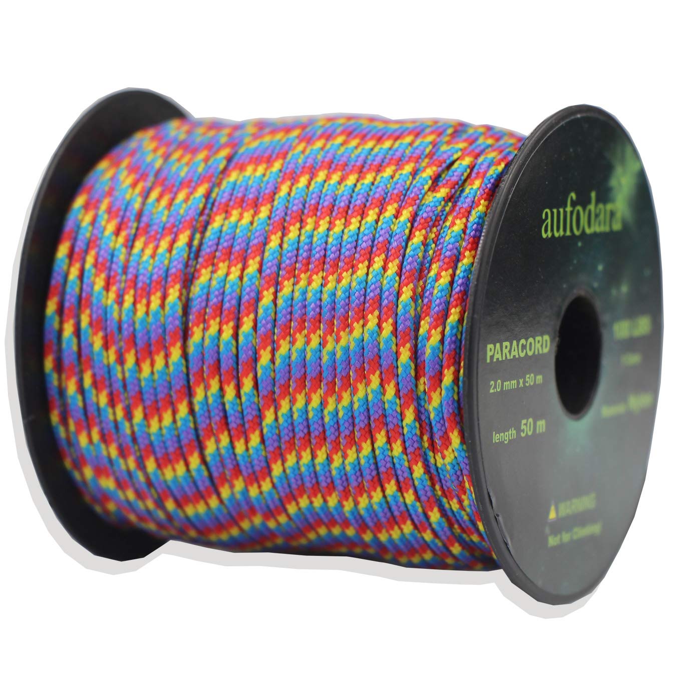 aufodara 50 Metres Paracord Cord 2mm Nylon Rope, 1 Core Strands (blue yellow red purple, 50)