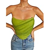 MOALLUOM Mesh Corset Crop Top Bustier Underbust Boned Backless Sleeveless Strapless Off Shoulder Aesthetic for Women Y2K