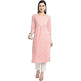 Rajnandini Women's Pure Cambric Cotton Jaipuri Printed & Embroidered Kurti (JOPLJPR112-P_Peach_P)