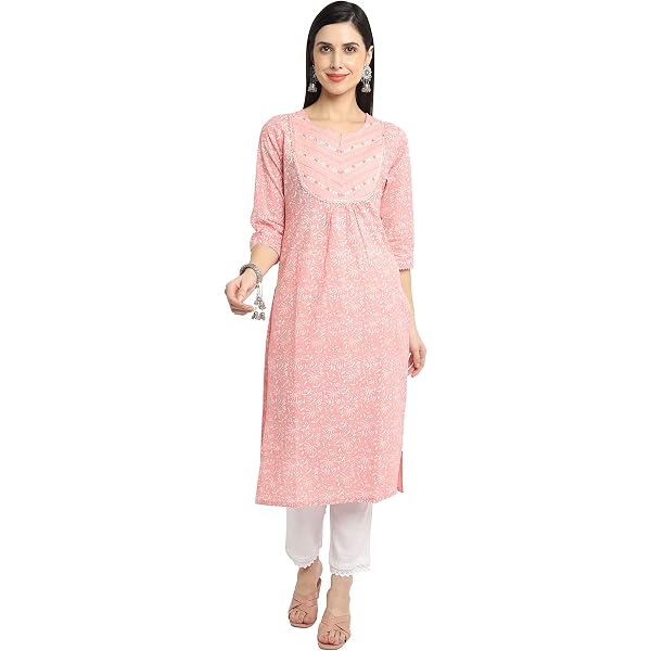 Rajnandini Women's Jaipuri Printed Kurti - Pure Cambric Cotton, Baby Pink, Size 4XL | Casual Indian Tunic - View #6