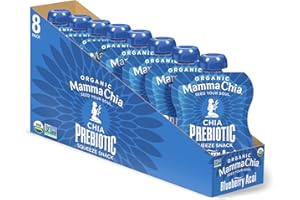 Mamma Chia Organic Prebiotic Squeeze Snack, Blueberry Acai, 16- 3.5 Ounce, Fiber-Rich Prebiotic Gut Support, USDA Organic, Non-GMO, Vegan, Gluten Free