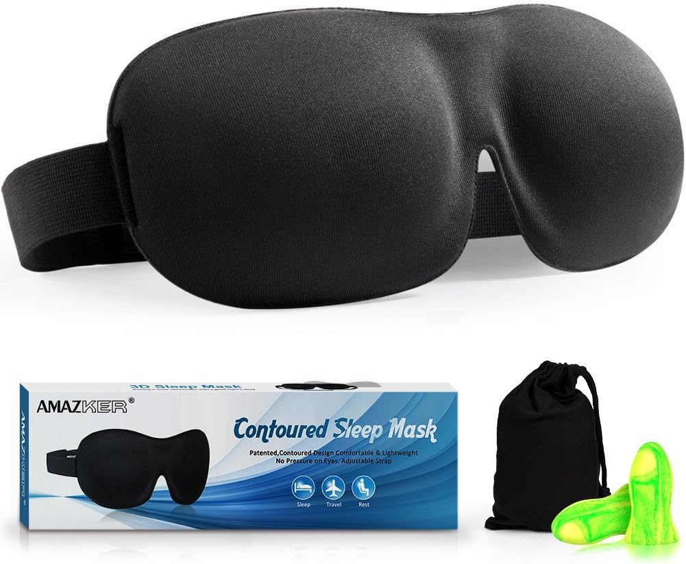 AMAZKER 3D Sleep Mask Contoured & Comfortable Eye Masks and Ear Plugs
