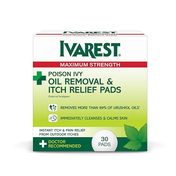 IVAREST POISON IVY OIL REMOVAL AND ITCH RELIEF PADS, 30 COUNT, POISON IVY WIPES, MAX STRENGTH, POISON PLANT AND INSECT BITE RELIEF, POISON IVY, OAK, SUMAC TREATMENT, ANTI-ITCH, MEDICATED, 30 CT.