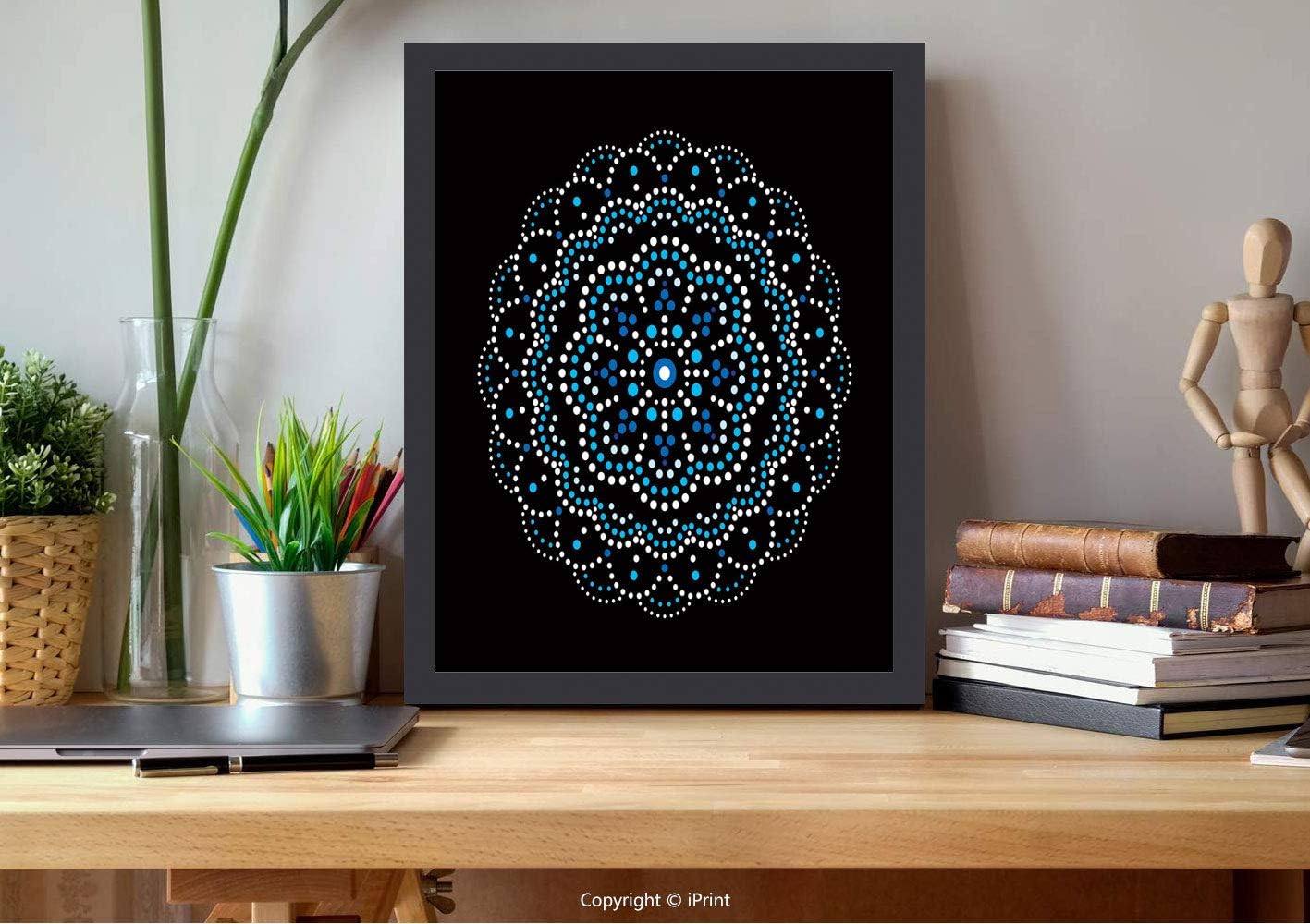 №16986 Frame Art Wall,Mandala Bohemian Vector Dot Painting Design, Aboriginal Traditional Decorative Pattern, Australian Mosaic Art, Best for Gifts