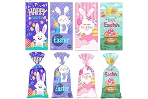 idolpack 50 Pack Easter Treat Bags with Ties, 5x10.5 Inch Easter Bunny Egg Cellophane Candy Bags Easter Cello Bags Easter Goody Cookie Bags for Easter Day Party