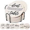 LotFancy Funny Coasters for Drinks Absorbent with Holder, 6PCS Ceramic Coasters with Cork Base, Round Coasters with 6 Sayings, Non-Slip, Bar Room Decor Housewarming Gift