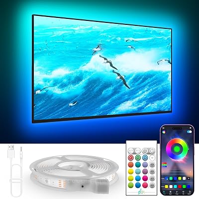 KANTUTOE TV Backlight 19.68ft RGB LED Strip with Music Sync Bluetooth USB