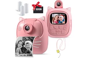 MINIBEAR Instant Print Camera for Kids Camera for Girls 50MP Kids Digital Camera, Toddler Camera Travel Essential Toys Christmas Birthday Gifts for Girls and Boys Kids Selfie Video Camera, Pink