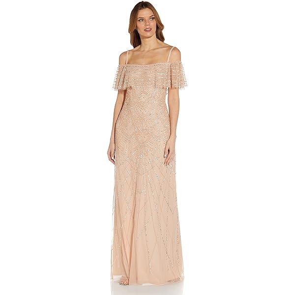Amazon.com: Adrianna Papell Women's Metallic Foil Long Dress | Formal  Metallic Evening Gown with Asymmetrical Neckline & High Leg Slit : Clothing,  Shoes & Jewelry