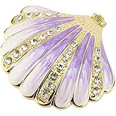 Seashell Figurine Trinket Box, 2.8 x 2.6 x 1.2in Hinged Crystals Jeweled Painted Enameled Collectible Ocean Jewelry Box,Metal Seashell Figurine with Rhinestone Decor Display