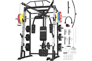 SunHome Smith Machine, 2000LBS Power Cage Squat Rack with Smith Bar, Two LAT Pull-Down Systems, Cable Crossover Machine and and More Cable Attachment for Home Gym