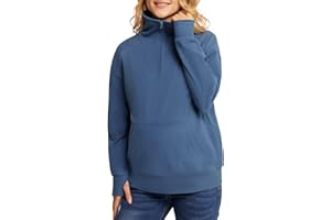 Maacie Maternity Sweatshirts Lapel Half Zip Thermal Fleece Pullover with Thumbholes & Kangaroo Pocket