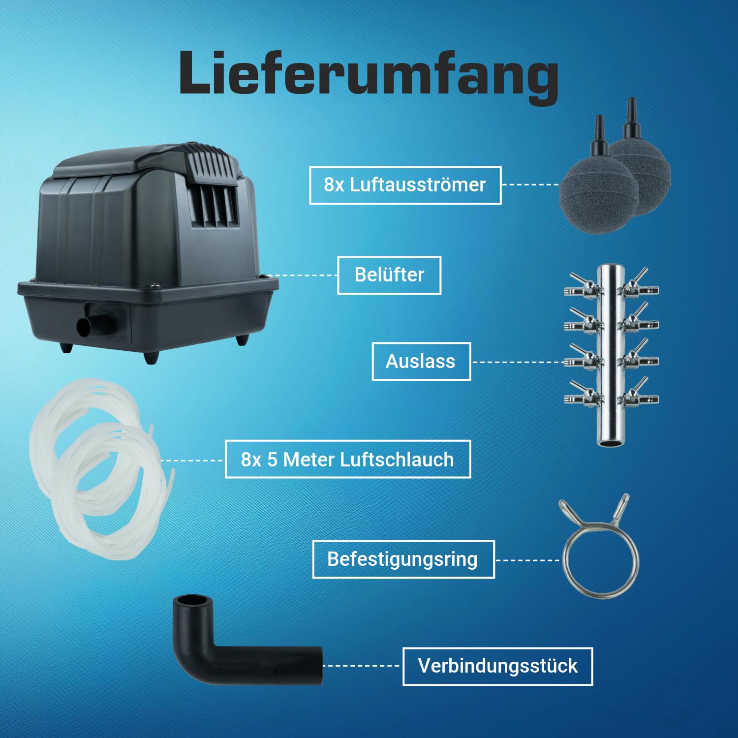 Teichbelüfter 3600 L/H stufenlos regulierbar, 35 Watt Sauerstoffpumpe für Teich, Membranpumpe 60 L/Min, Teichbelüftung, Luftpumpe Teich, Belüfterpumpe für Gartenteiche, Teichbelüftungspumpe 6
