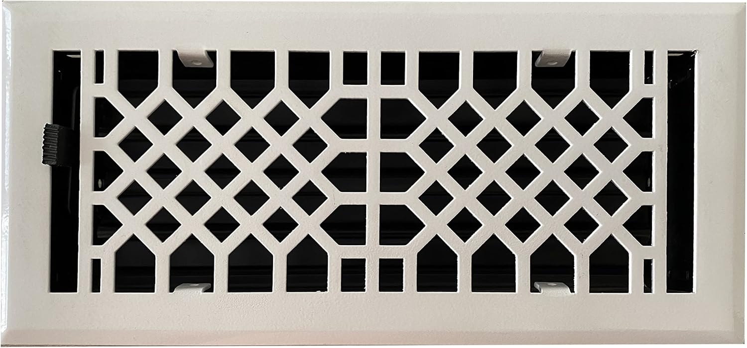 Registers, Grilles & Vents - Empire Register Co, Vent Cover - 4x10 inch, Antique Style Design, White Finish, Heavy Duty Floor Vent Covers, Metal Damper Attached. Vent Covers for Home Floor only.