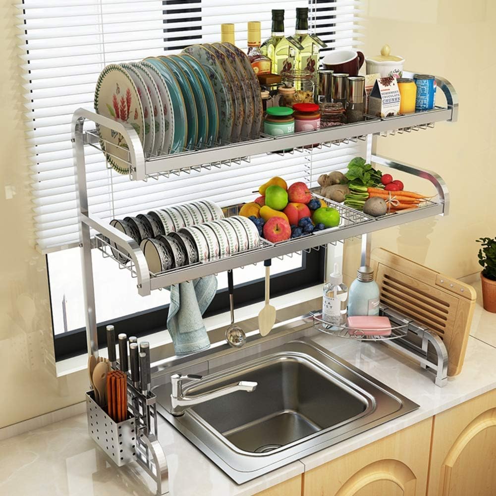 BNMKL Over Sink Drainer, Stainless Steel Drainer Large Capacity Dish