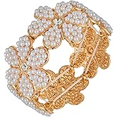 AOLIMI Gold Pearl Bangle Bracelets for Women Chunky Flower Stretch Bracelets Wrist Wrap Bracelet Wedding Bride Jewelry