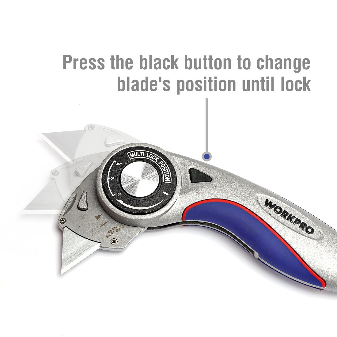 WORKPRO Folding Utility Knife Streamline MultiLockPosition Box Cutter with Blade Quick Change